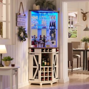 Farmhouse Corner Bar Cabinet with LED