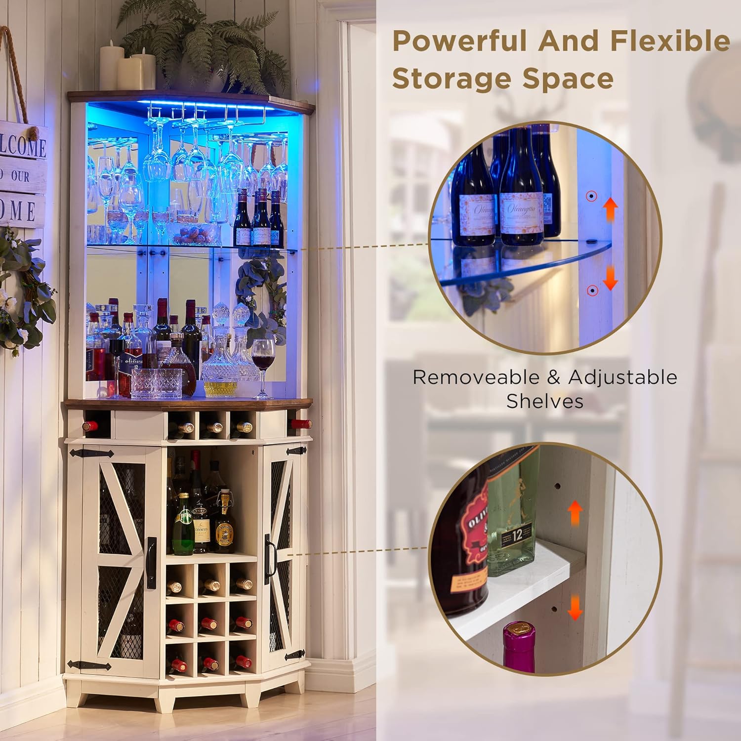 Farmhouse Corner Bar Cabinet with LED - Image 3
