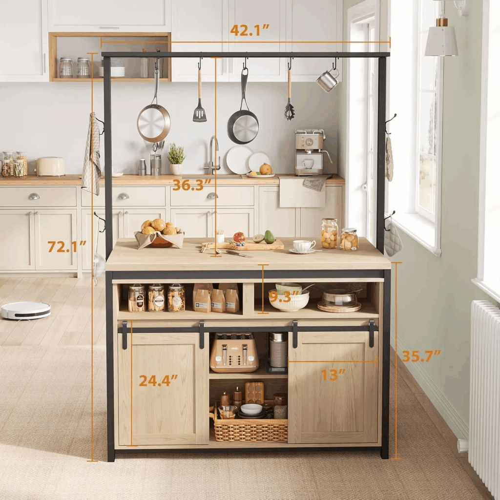 42'' Kitchen Island Cabinet with Sliding Barn Door Rustic Storage ...